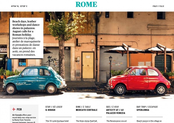 <p> Rome: Top Spots </p><p style="font-size:12px"> Beach days, leather workshops and dance shows in palazzos: August calls for a Roman Holiday. </p><p style="font-size:11px"> enRoute, July 2017</p>